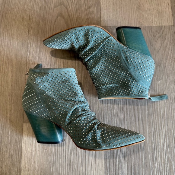 Halmanera Turquoise Blue Studded Ankle Booties Zip Heel 36 / 6-6.5 - Picture 4 of 9